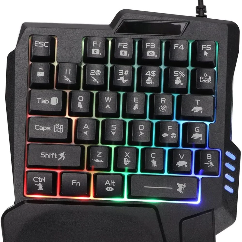 Mini One-Handed Gaming Keyboard USB Wired 35 Keys RGB Led Backlit Game Accessory